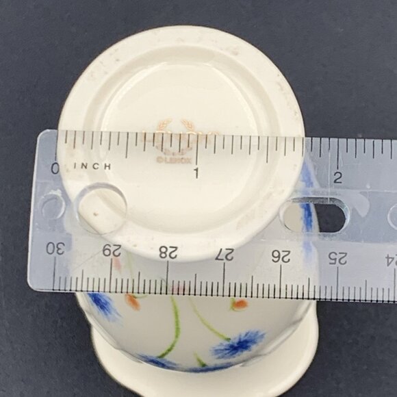 Lenox Bud Vase Holder Floral Ivory Gold Trim Blue Spring Flowers 5" Tall - Picture 5 of 8